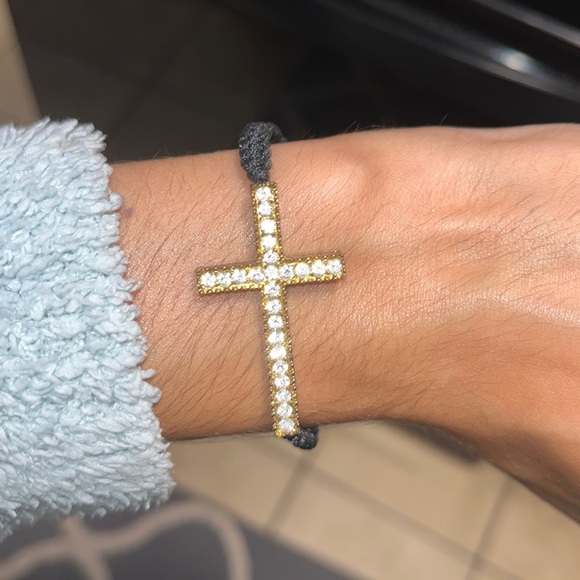 Jewelry - 6 CTW Diamond Cross Bracelet Gold Tone CZ Statement